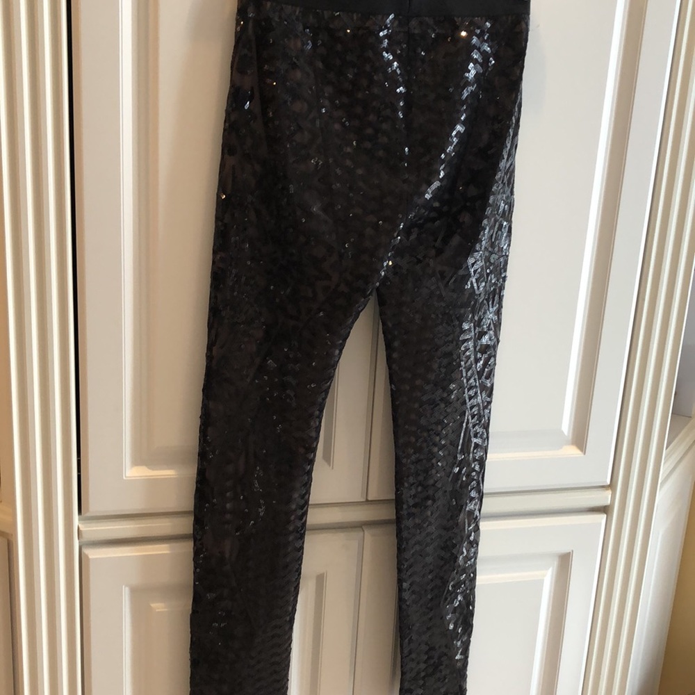 Black Sequins + Mesh Pattern, Beige Lined Stretch… - image 3